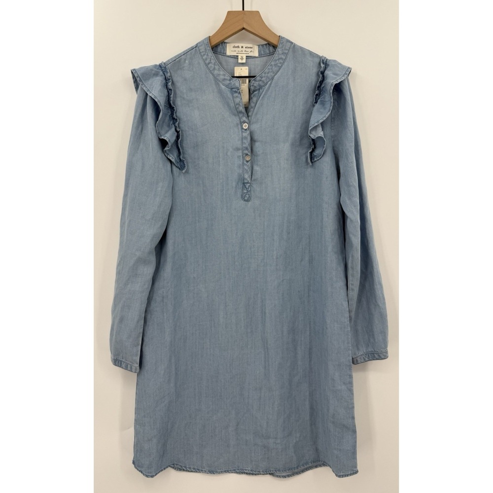 Cloth & Stone Anthropologie Dress Womens Small Blue Soft Lyocell Fall NEW